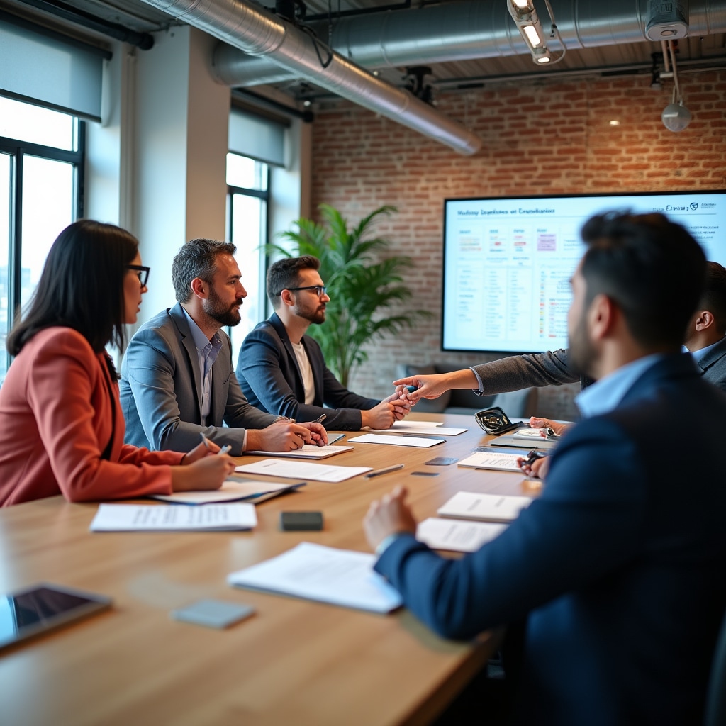 Team NarcapFlow in riunione operativa in ufficio moderno